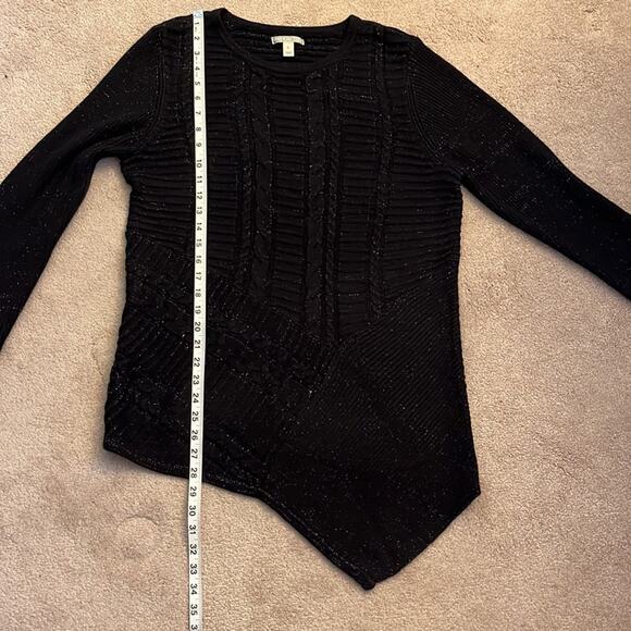 Dana Buchman Asymmetrical Hem Tunic Sweater Size L Black w/ Gold Metallic Thread - Picture 7 of 7
